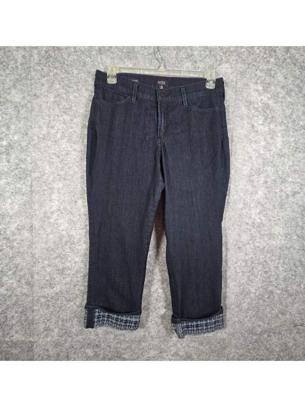 NYDJ Dayla Capri Jeans Womens 12 Dark Wash Wide Cuff Lift Tuck Denim Casual Stre